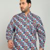 Kurtas | IVOC Plus Men Navy Regular Fit Printed Casual Kurta