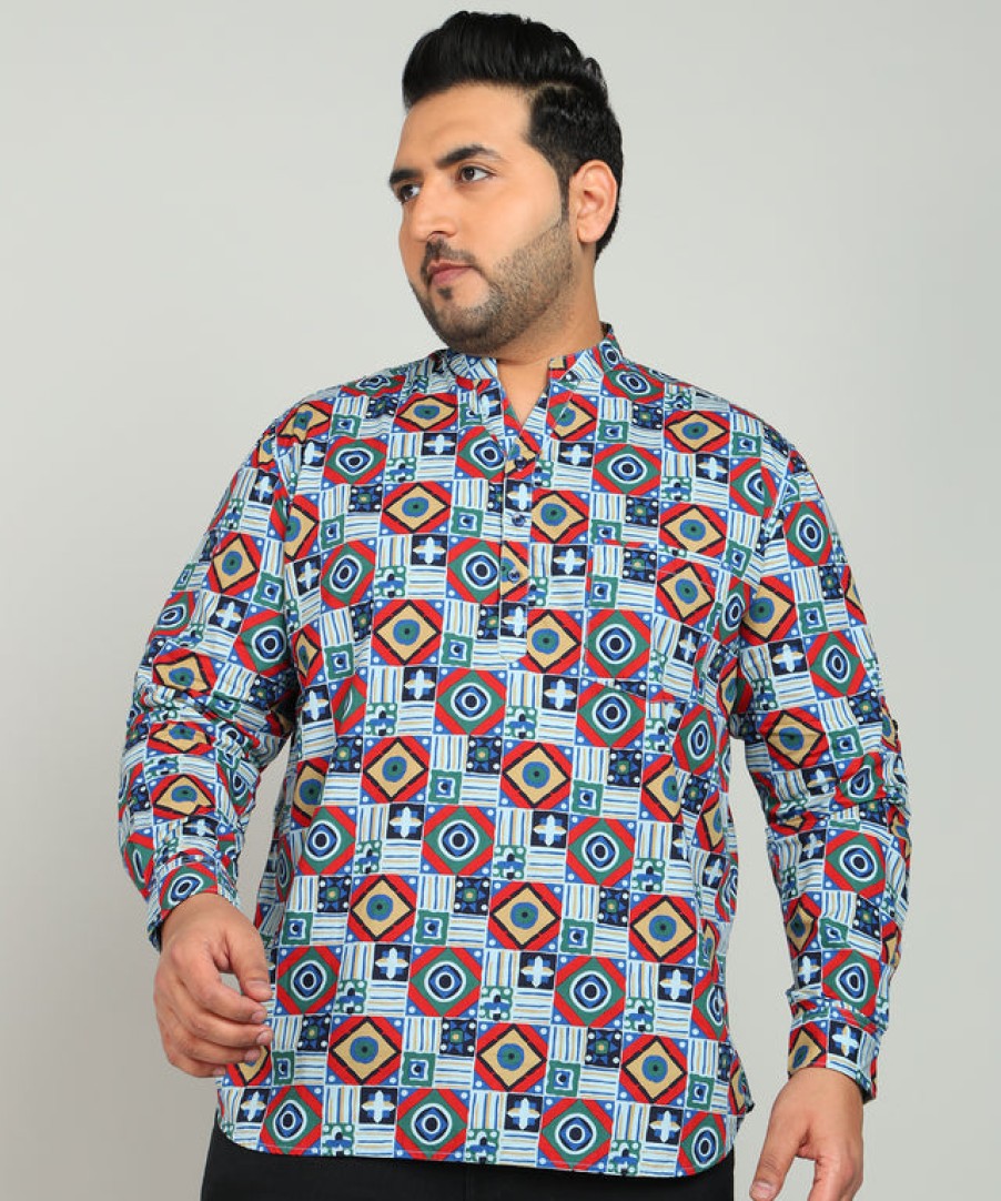 Kurtas | IVOC Plus Men Navy Regular Fit Printed Casual Kurta