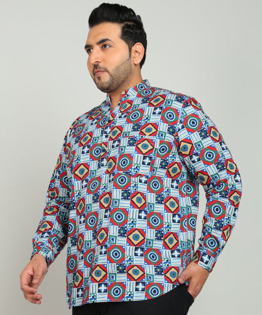 Kurtas | IVOC Plus Men Navy Regular Fit Printed Casual Kurta