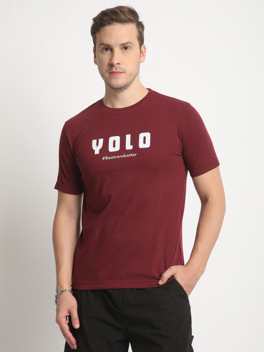 T-Shirts | Bene Kleed Men Maroon Typography Print Sustainable T-Shirt