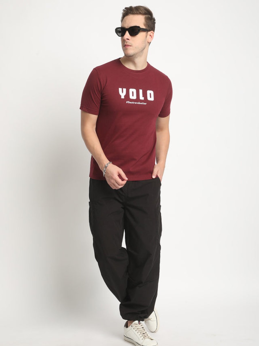 T-Shirts | Bene Kleed Men Maroon Typography Print Sustainable T-Shirt