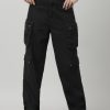 Jeans | Bene Kleed Women Black Relaxed Fit High Rise Solid Cargo Jeans With Snap