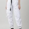 Cargos & Joggers | Bene Kleed Women White Parachute Fit Solid Cargo Joggers With Belt