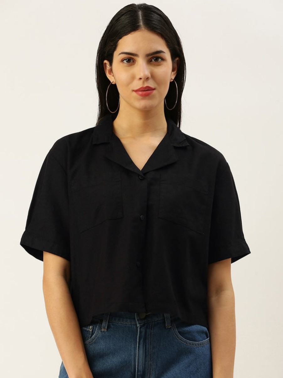 Casual Shirts | Bene Kleed Women Black Boxy Fit Solid Casual Shirt