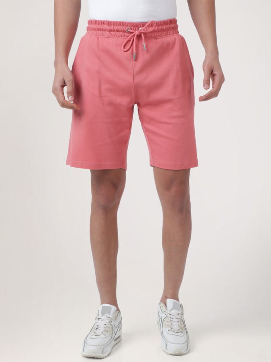 Shorts | Bene Kleed Men Peach Beige Interlock Oversized Solid Shorts