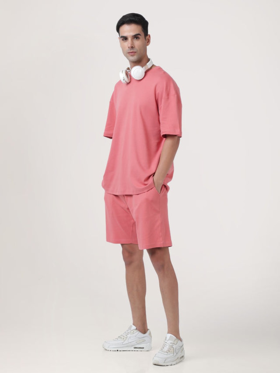 Shorts | Bene Kleed Men Peach Beige Interlock Oversized Solid Shorts