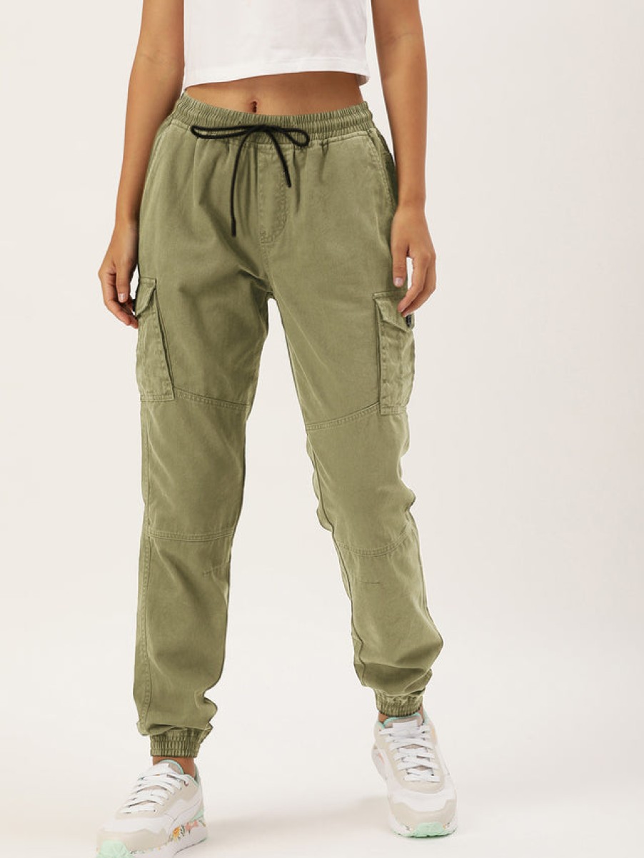 Cargos & Joggers | IVOC Women Olive Drab Regular Fit Solid Cargo Joggers