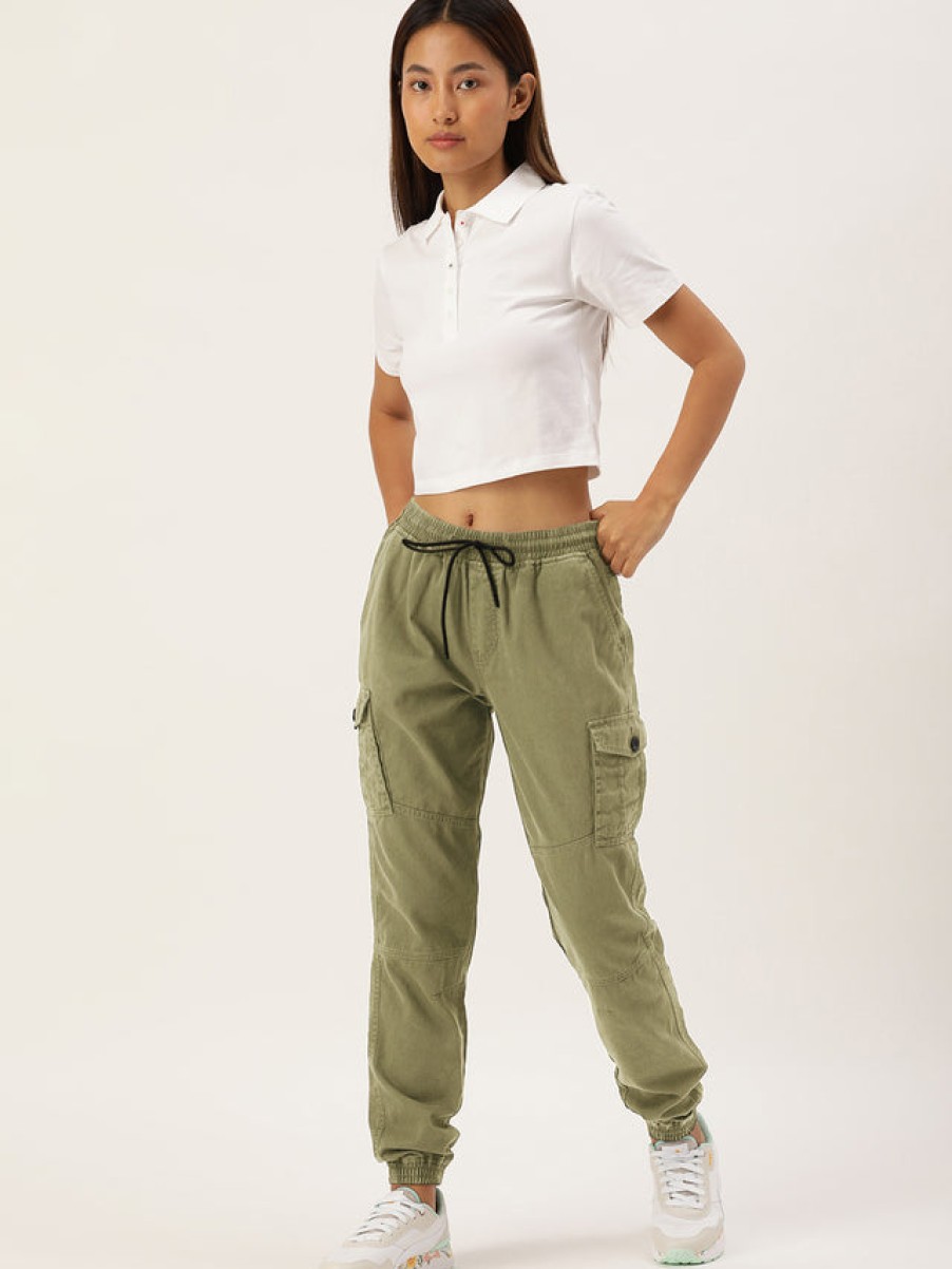 Cargos & Joggers | IVOC Women Olive Drab Regular Fit Solid Cargo Joggers