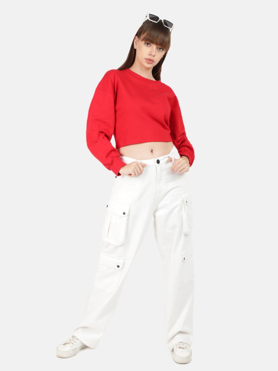 Jeans | Bene Kleed Women White Relaxed Fit Solid Denim Cargo Jeans