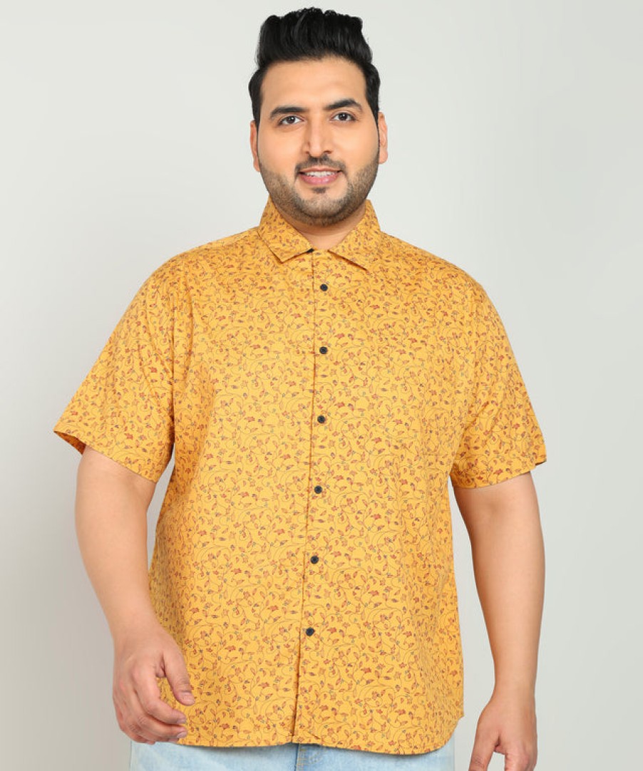 Casual Shirts | Bene Kleed Plus Men Mustard Pure Cotton Printed Casual Shirt