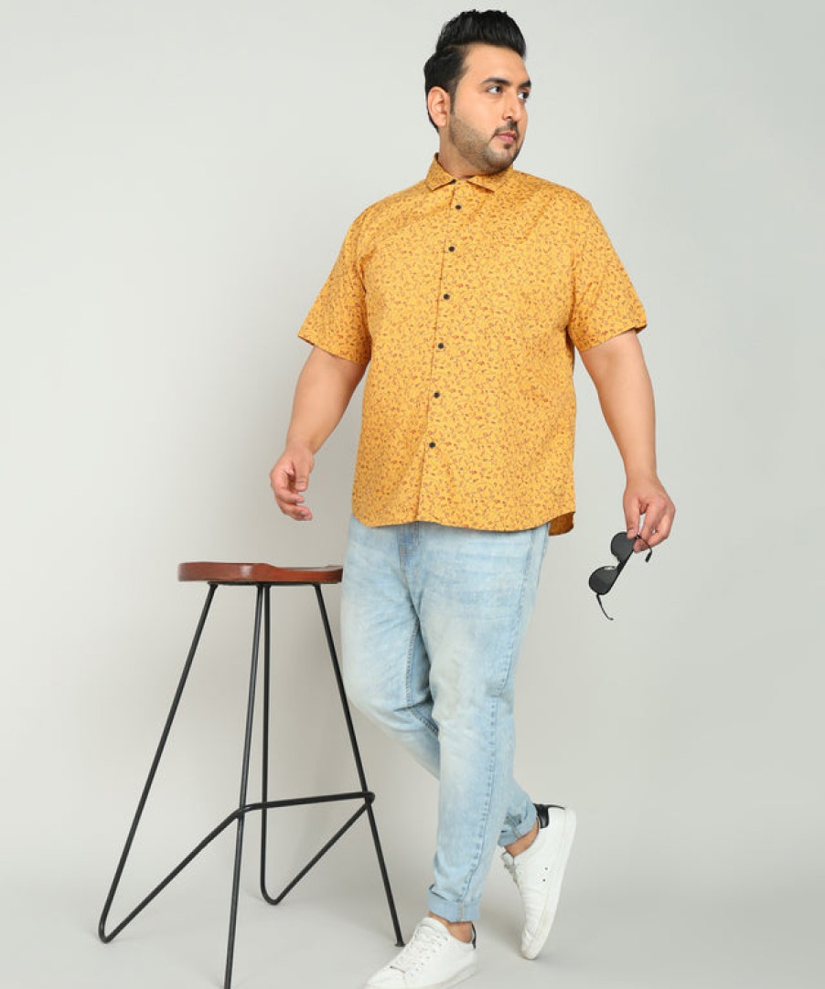 Casual Shirts | Bene Kleed Plus Men Mustard Pure Cotton Printed Casual Shirt