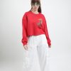 Sweatshirts | Bene Kleed Women Red Chest Print Cropped Length Oversized Sweatshirt