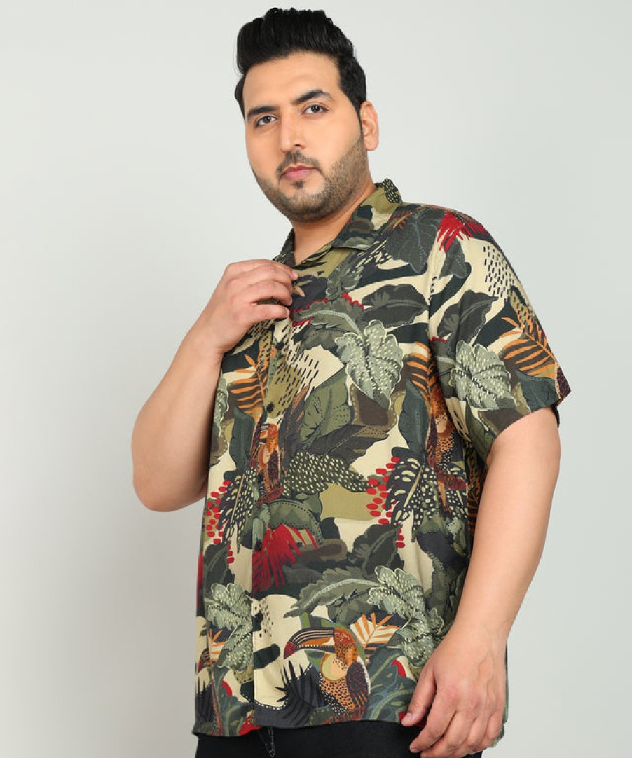 Casual Shirts | Bene Kleed Plus Men Green Regular Fit Digital Print Half Sleeves Shirt