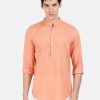 Kurtas | IVOC Men Orange Overdyed Cotton-Linen Solid Casual Kurta