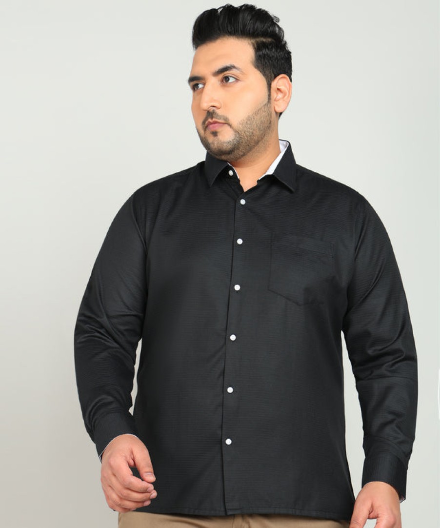 Formal Shirts | IVOC Plus Men Black Regular Fit Poly Cotton Solid Formal Shirt