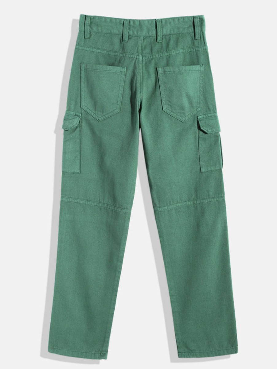 Cargos & Joggers | IVOC Boys Basil Green Slim Fit Solid Cargo Trousers