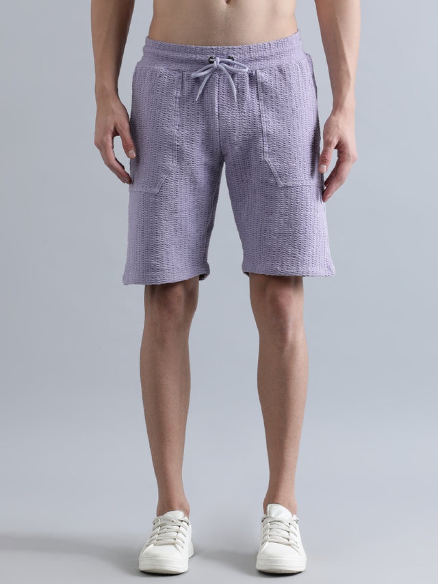 Shorts | Bene Kleed Men Lilac Regular Fit Seersucker Solid Knitted Shorts