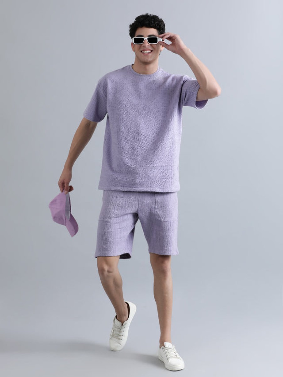 Shorts | Bene Kleed Men Lilac Regular Fit Seersucker Solid Knitted Shorts