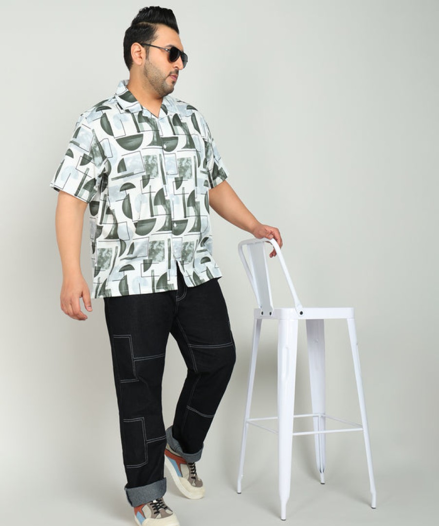 Casual Shirts | Bene Kleed Plus Men White/Green Regular Fit Digital Print Half Sleeves Shirt