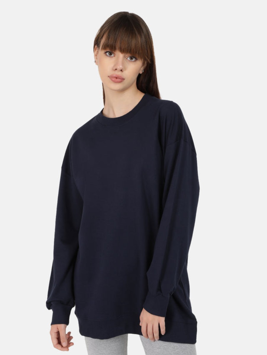 Sweatshirts | Bene Kleed Women Navy Solid Long Length Oversized Sweatshirt