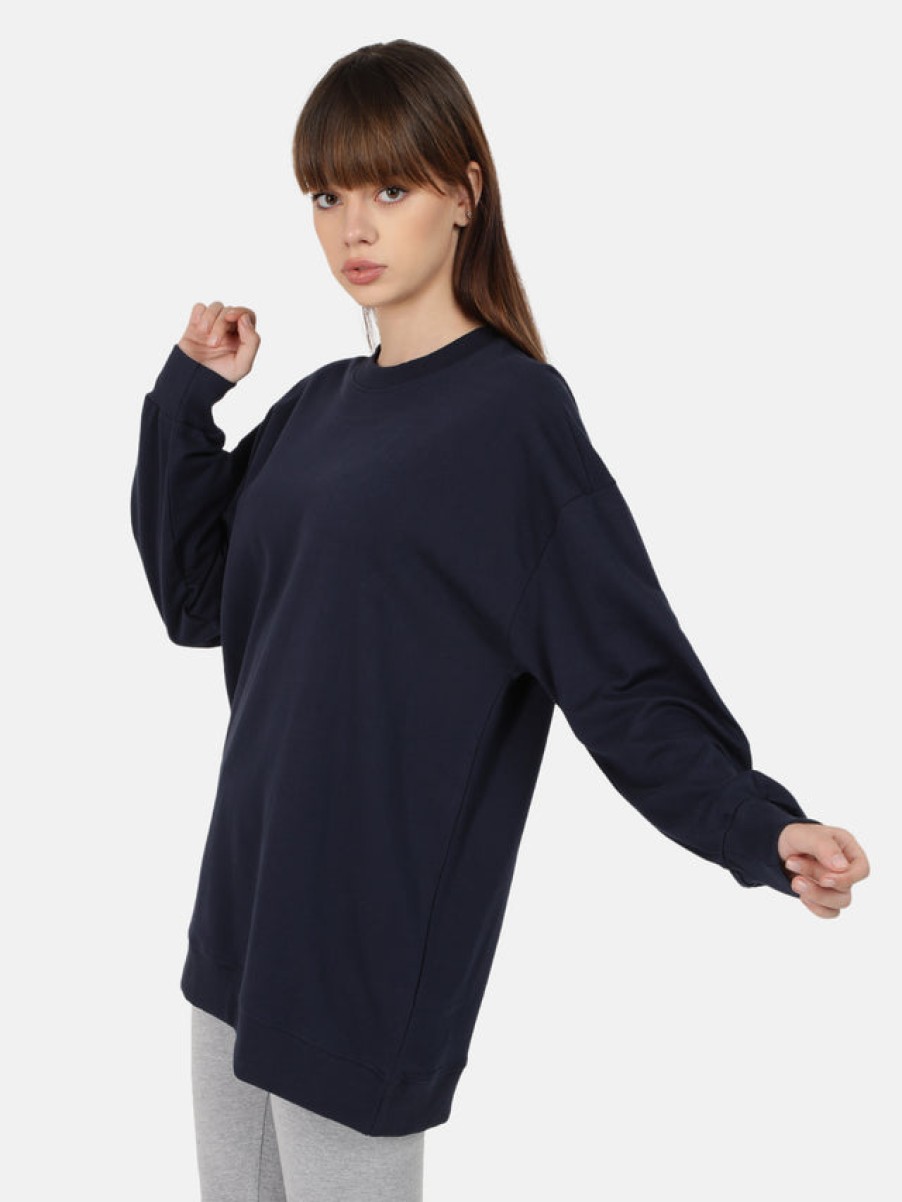 Sweatshirts | Bene Kleed Women Navy Solid Long Length Oversized Sweatshirt