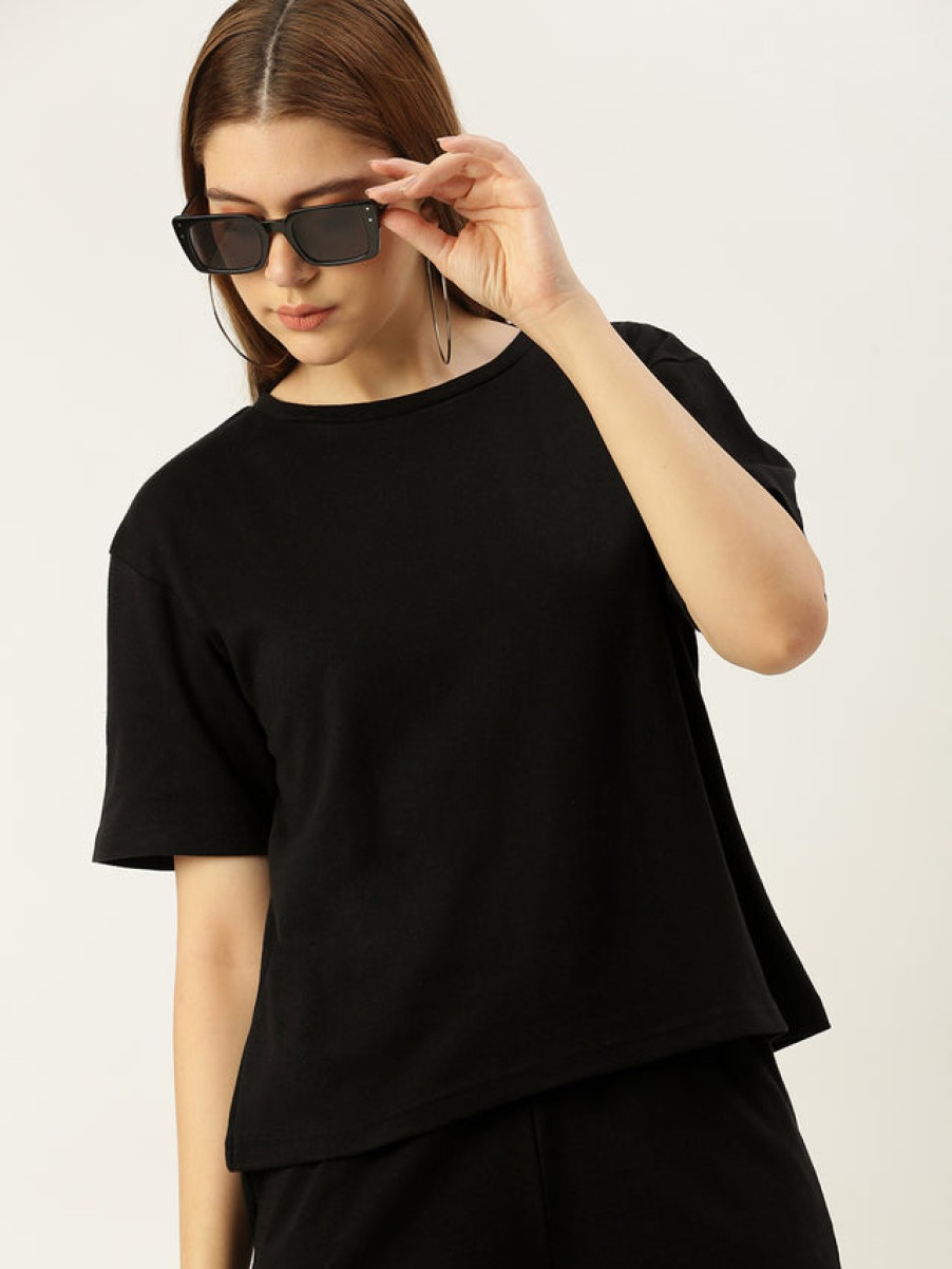 Co-Ords Sets | Bene Kleed Women Black Co-Ords Set T-Shirt And Shorts