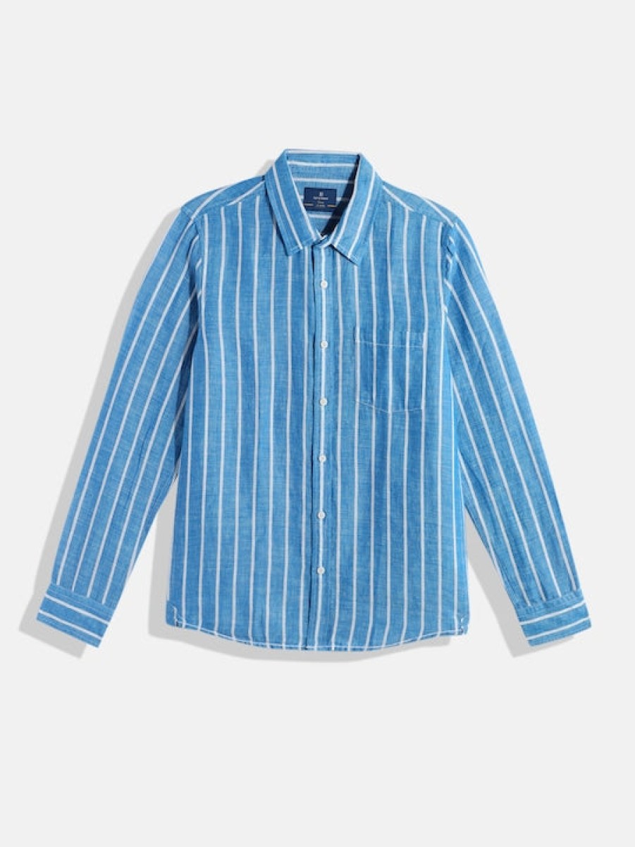 Casual Shirts | Bene Kleed Boys Light Blue Slim Fit Striped Long Sleeves Casual Shirt