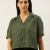 Casual Shirts | Bene Kleed Women Deep Lichen Green Boxy Fit Solid Casual Shirt