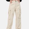 Jeans | Bene Kleed Women Ecru Relaxed Fit Solid Denim Cargo Jeans