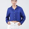 Casual Shirts | Bene Kleed Women Admiral Blue Boxy Fit Full Sleeves Solid Casual Shirt