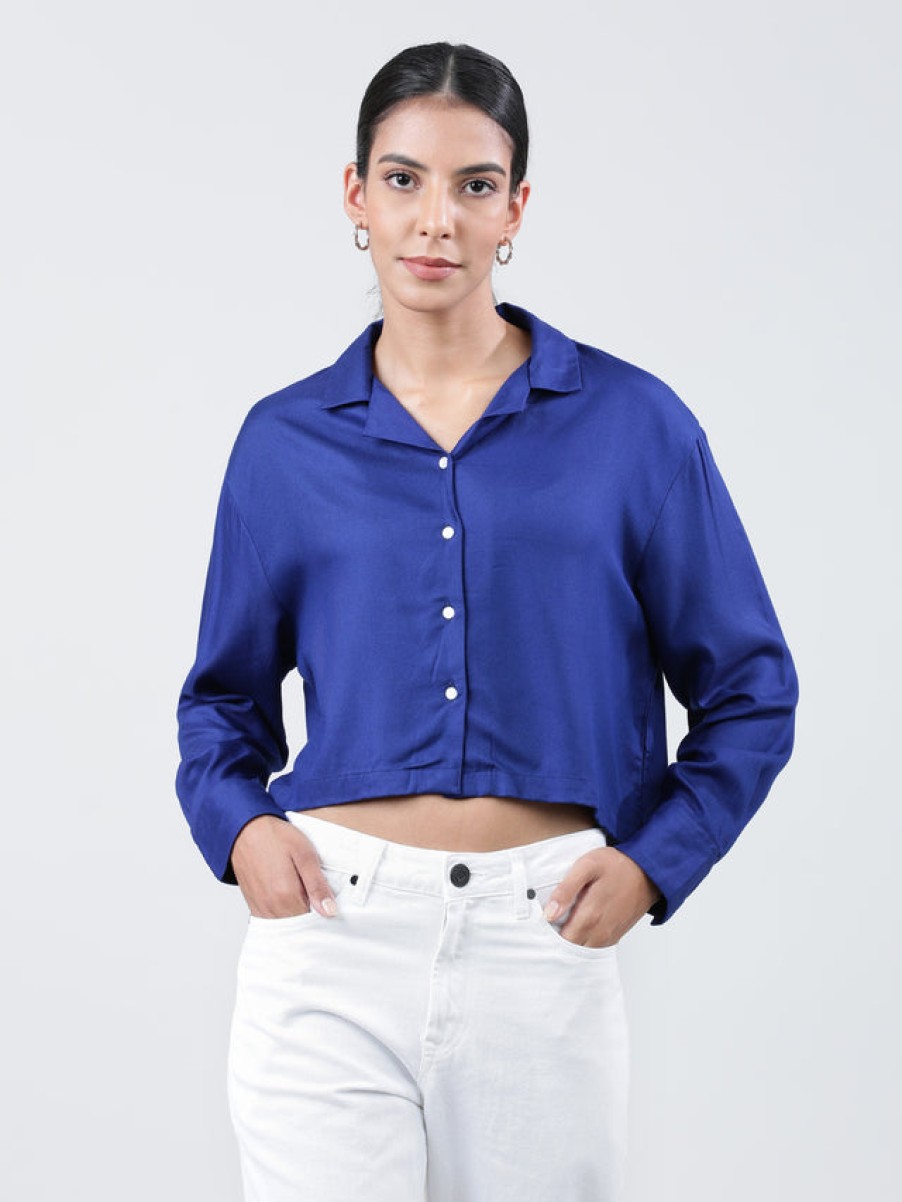 Casual Shirts | Bene Kleed Women Admiral Blue Boxy Fit Full Sleeves Solid Casual Shirt