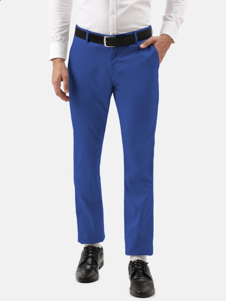 Formal Trousers | IVOC Men Royal Blue Slim Fit Solid Formal Trousers