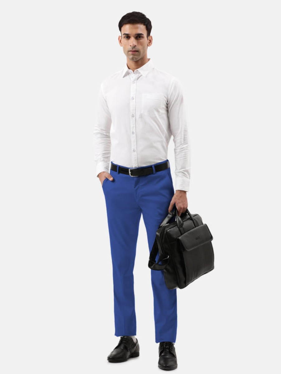 Formal Trousers | IVOC Men Royal Blue Slim Fit Solid Formal Trousers