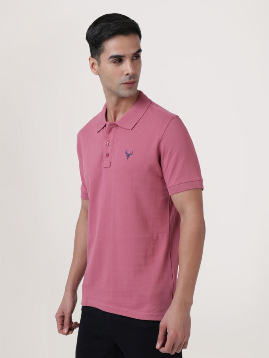 T-Shirts | IVOC Men Dusty Pink Regular Fit Polo T-Shirt With Chest Embroidery