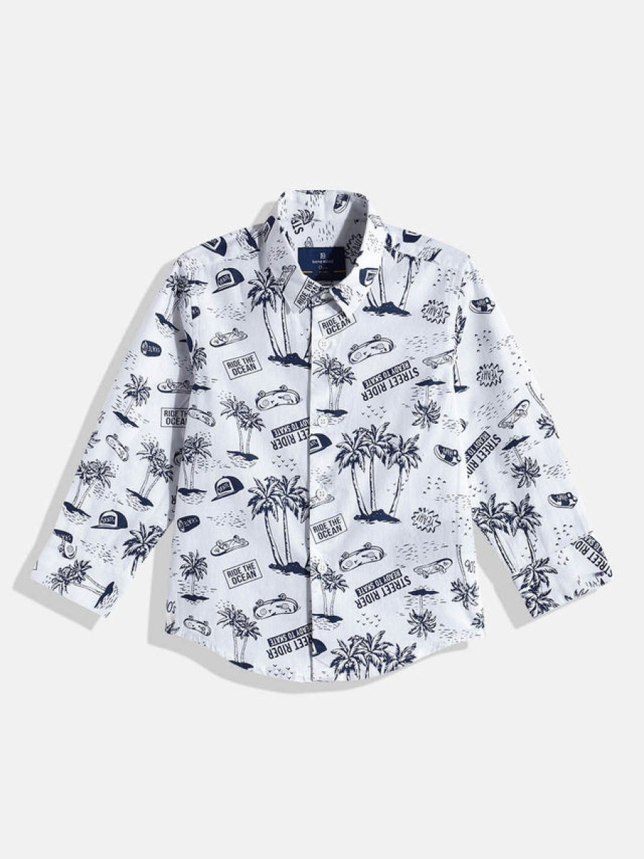 Casual Shirts | Bene Kleed Boys White Regular Fit Printed Casual Shirt