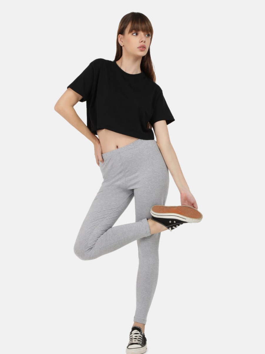 Leggings | Bene Kleed Women Black/Grey Pack Of 2 Solid Cotton Leggings