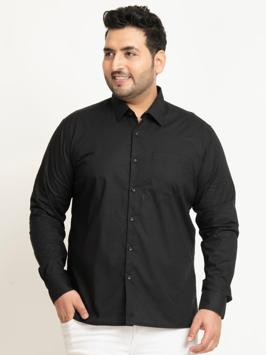 Formal Shirts | IVOC Plus Men Black Regular Fit Solid Formal Shirt