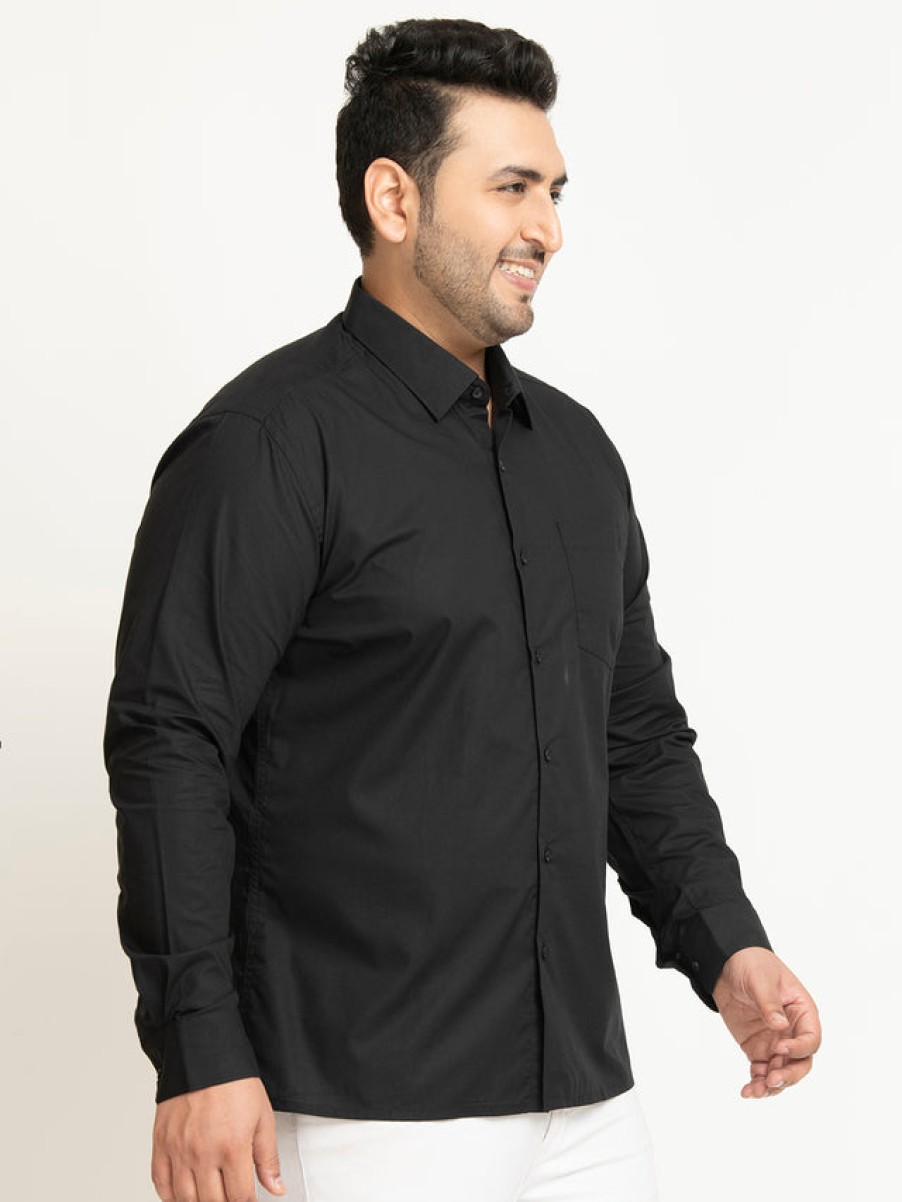 Formal Shirts | IVOC Plus Men Black Regular Fit Solid Formal Shirt