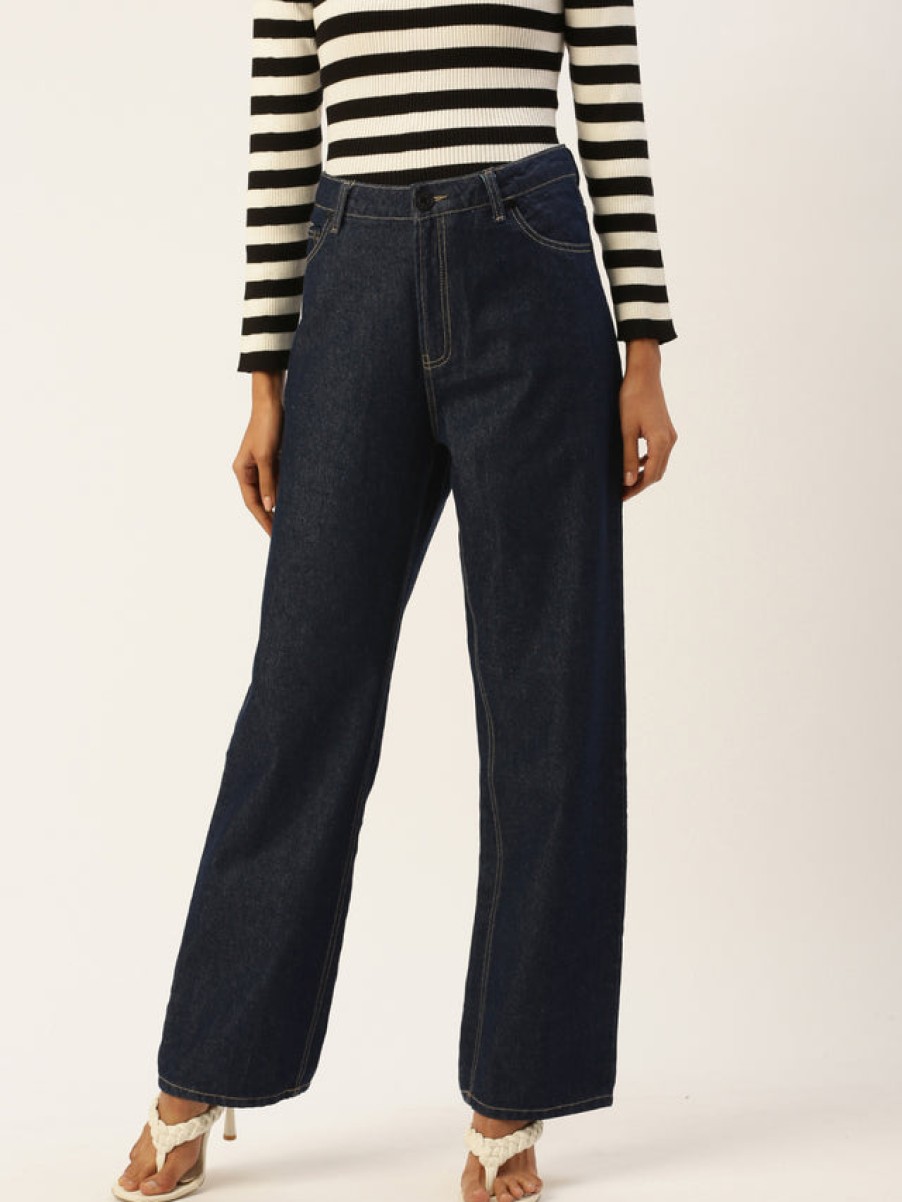 Jeans | Bene Kleed Women Navy High-Rise Straight Fit Solid Jeans