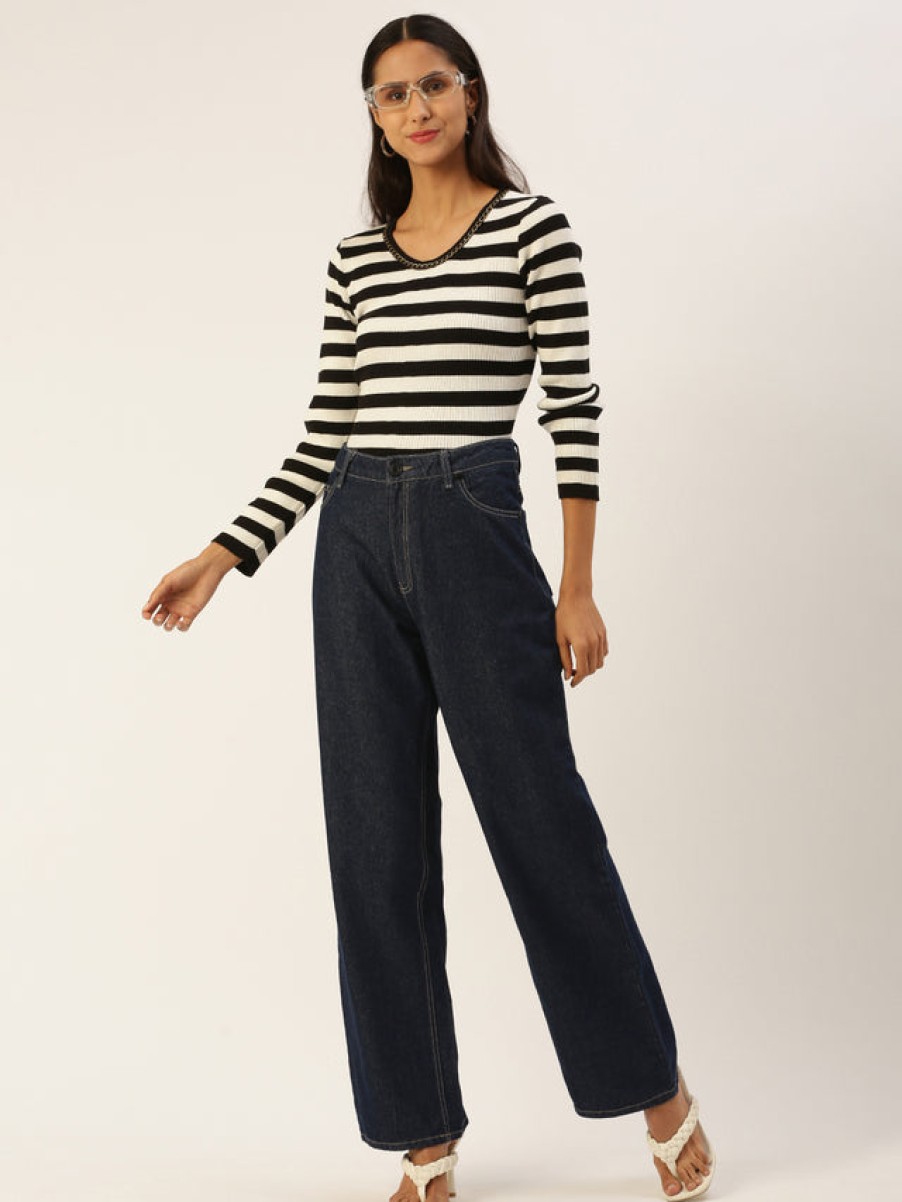 Jeans | Bene Kleed Women Navy High-Rise Straight Fit Solid Jeans