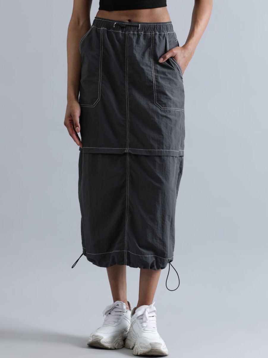 Skirts | Bene Kleed Women Medium Grey Parachute Fit Maxi Skirt With Contrast Stitch