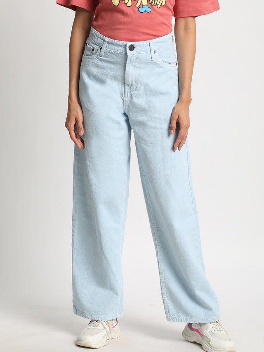 Jeans | Bene Kleed Women Sky Blue Relaxed Fit High-Rise Shaded Jeans