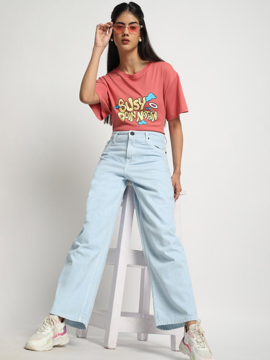 Jeans | Bene Kleed Women Sky Blue Relaxed Fit High-Rise Shaded Jeans