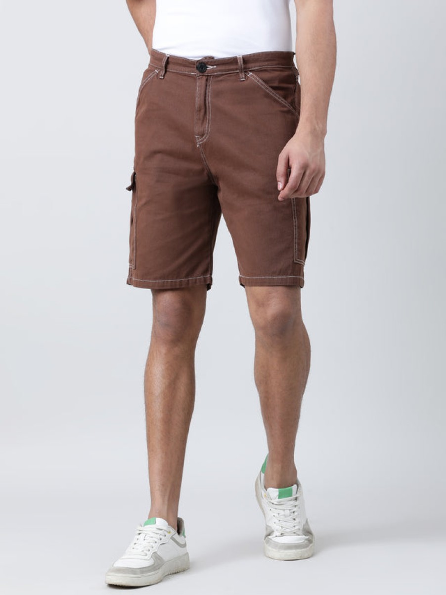 Shorts | Bene Kleed Men Chocolate Brown Relaxed Fit Pure Cotton Solid Cargo Shorts With Co