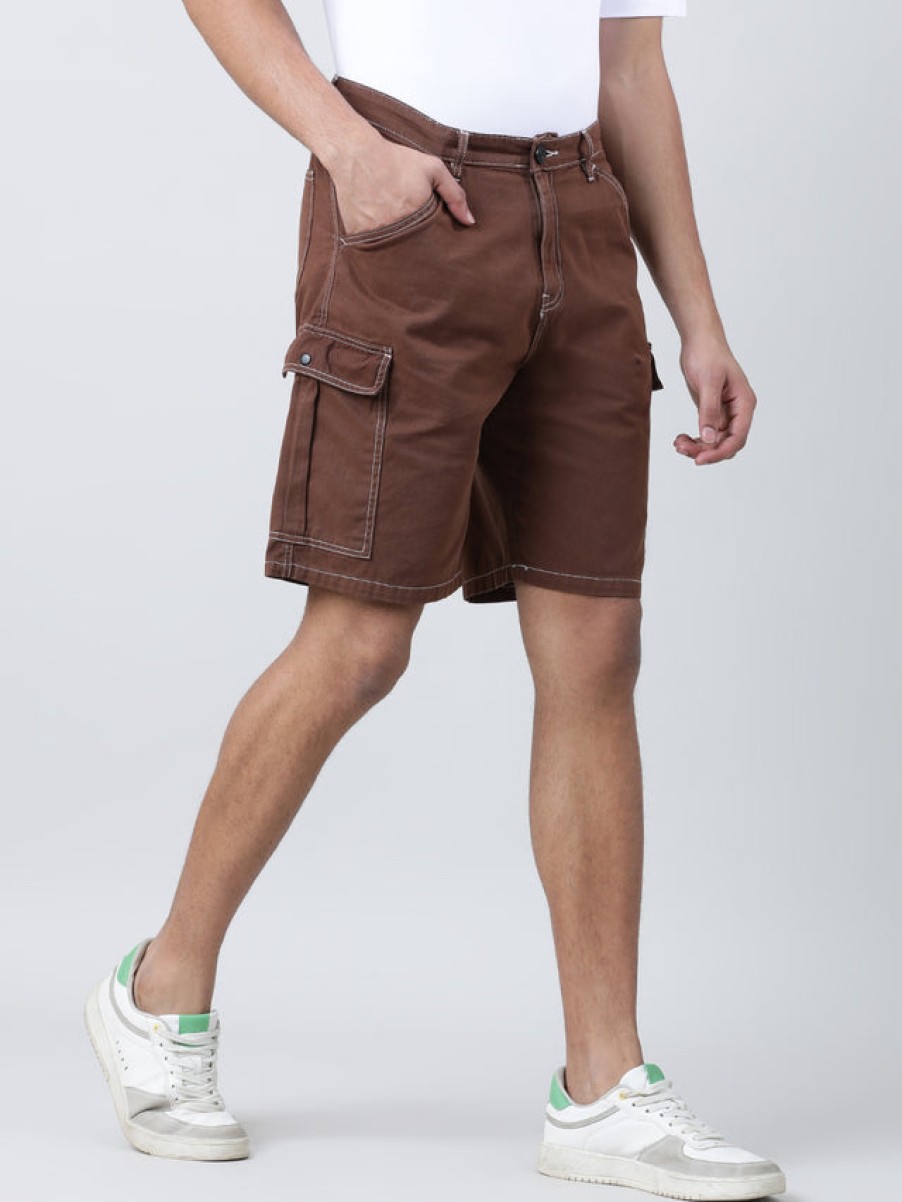 Shorts | Bene Kleed Men Chocolate Brown Relaxed Fit Pure Cotton Solid Cargo Shorts With Co