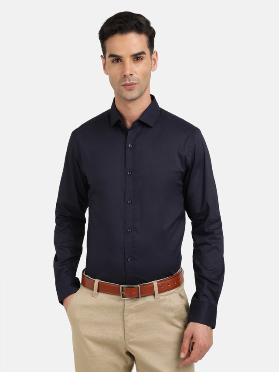 Formal Shirts | IVOC Men Navy Solid Slim Fit Opaque Formal Shirt