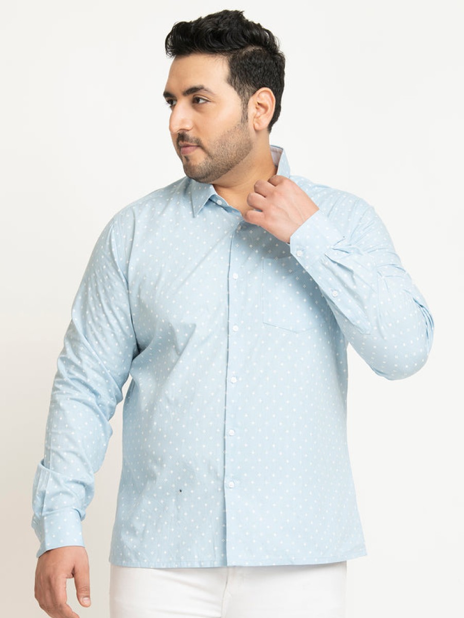 Formal Shirts | IVOC Plus Men Sky Blue Regular Fit Printed Formal Shirt