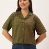 Casual Shirts | Bene Kleed Women Deep Lichen Green/Army Green Boxy Fit Colour Block Casual Shirt