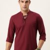 Kurtas | Bene Kleed Men Maroon Slim Fit Solid Kurta