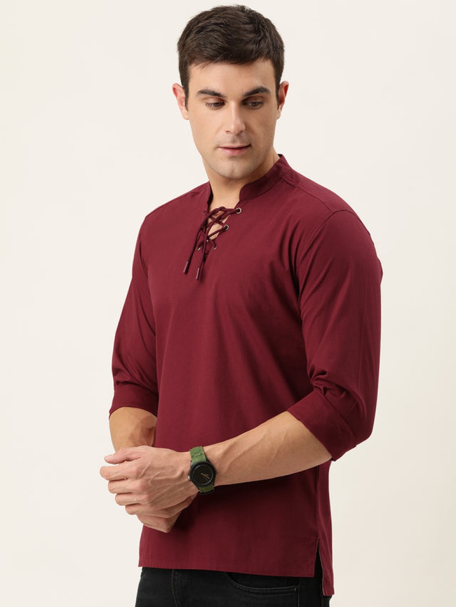 Kurtas | Bene Kleed Men Maroon Slim Fit Solid Kurta